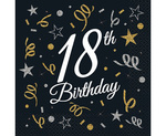18th Birthday birthday napkins 33 cm, black, 20 pcs