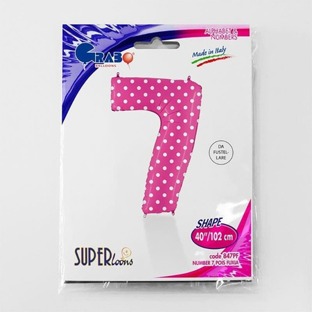 Numeral 7 foil balloon pink dotted - 102 cm Grabo