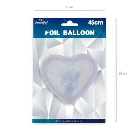 Foil balloon Holographic heart silver 46cm