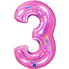 Folienballon Nummer 3, Holographie fuchsia rosa 102 cm Grabo