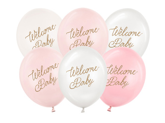 Balony Welcome Baby, Narodziny, baby shower różowy, 30 cm, 6 szt.
