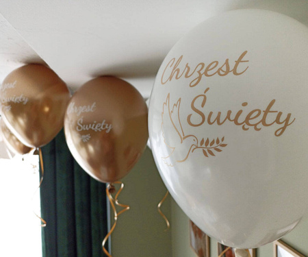 Latex balloons Holy Baptism gold, white print 10 pcs.