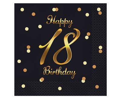 18th Birthday birthday napkins 33 cm, black, 20 pcs