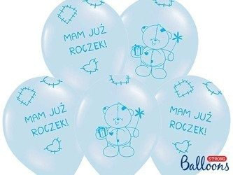 Balony Miś - Mam już Roczek! Pastelowy Błękit, 30cm, 6 szt.