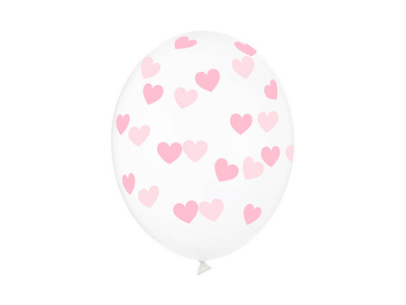 Balony Przezroczyste w Różowe Serduszka, 30cm, 6 szt.