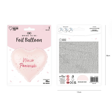 Folienballon Herz, Hellrosa, Junggesellinnenabschied, 45 cm, 1 Stk