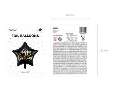 Foil Balloon Happy Birthday Black Star 40cm