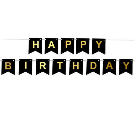 Geburtstagsgirlande Happy Birthday Schwarz, goldener Schriftzug, groß, 20cm