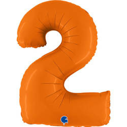 Balon Foliowy Cyfra 2, Matowa Pomarańczowa, 102cm Grabo