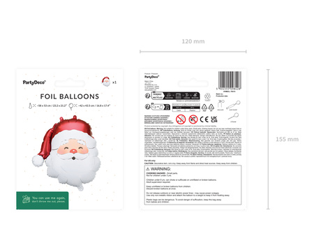 Santa Claus Foil Balloon – Christmas Decoration, Color Mix, 42 x 43.5 cm
