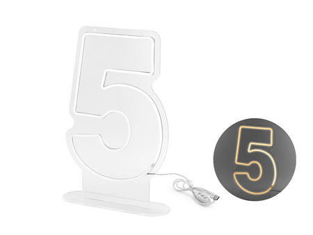 LED Neon Sign - Number „5”, White