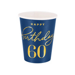 Happy Birthday cups 60, navy blue 220ml 6 pcs.