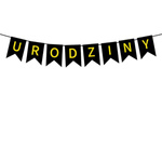 Birthday Banner, Black and Gold, URODZINY Sign, 16.5x11.5 cm