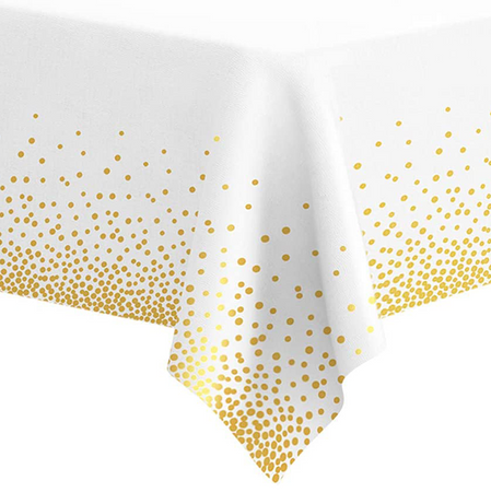 White tablecloth in gold confetti 137x274cm