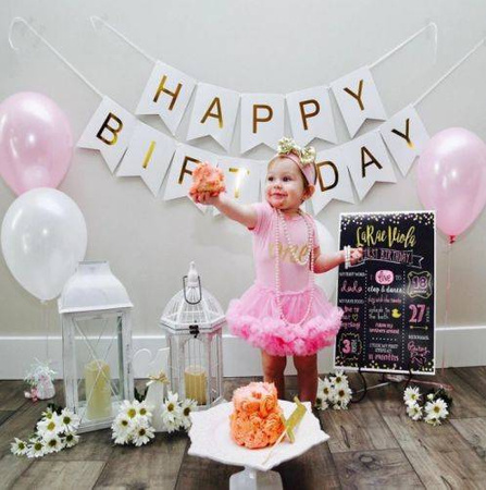 Girlanda urodzinowa Happy Birthday Biała, złoty napis, 20cm