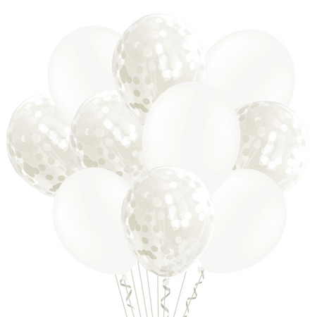 Set aus weißen Luftballons mit Konfetti, 20 Stück