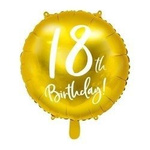 Balon foliowy, okrągły '18th Birthday' - Na 18 urodziny, złoty, 45 cm