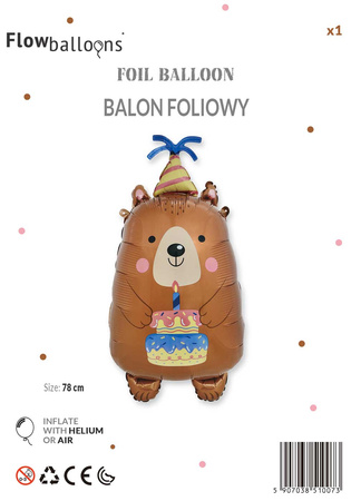 Balon foliowy Miś Urodzinowy 44,5 x 78,5 cm