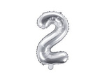 Foil balloon digit 2, 35cm, silver