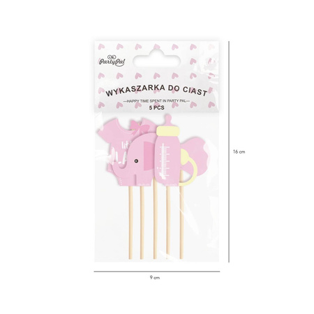 Baby shower toppers for girls, elephant 5 pcs