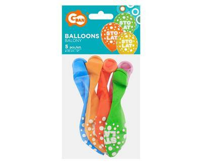 Balony lateksowe Sto Lat kropki, kolorowe, 30cm, 5 szt.