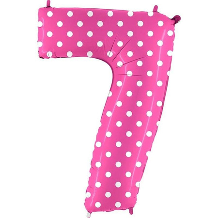 Numeral 7 foil balloon pink dotted - 102 cm Grabo