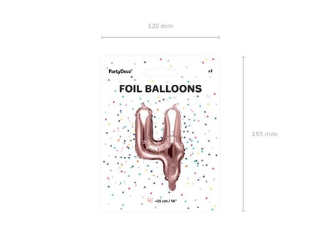 Foil balloon digit '4', 35cm, pink gold