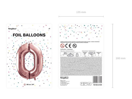 Foil balloon digit '0', 86cm, pink gold