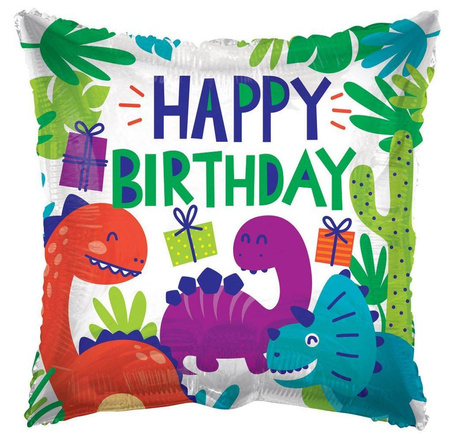 Folienballon, Happy Birthday, Dinosaurier, 46 cm