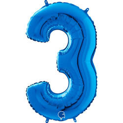 Balon Foliowy Cyfra 3 Niebieski, 66 cm Grabo