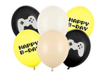 Balony urodzinowe Piksele, Gamepad, Happy B-day, 30cm, 6szt.