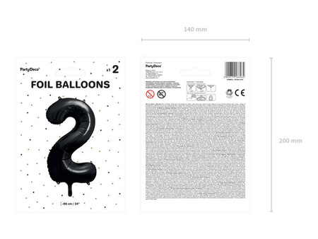 Foil balloon digit 2 black, 86cm black