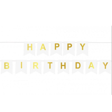 Birthday Garland Happy Birthday white, gold inscription, 17 cm