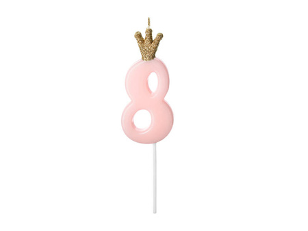 Birthday candle 8 with crown, bright pink