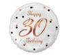 Happy 30th Birthday Folienballon, weiß, rosegold bedruckt, 18'