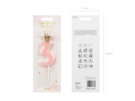 Birthday candle 3 with crown, bright pink