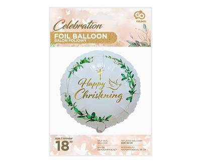 Balon foliowy Happy Christening (krzyż i gołąbek) 46cm