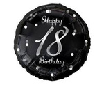 Balon foliowy Happy 18 Birthday, czarny srebrny nadruk, 46 cm