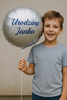 Round foil balloon, white, with a custom message