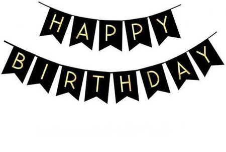 Geburtstagsgirlande Happy Birthday Schwarz, goldener Schriftzug, groß, 20cm