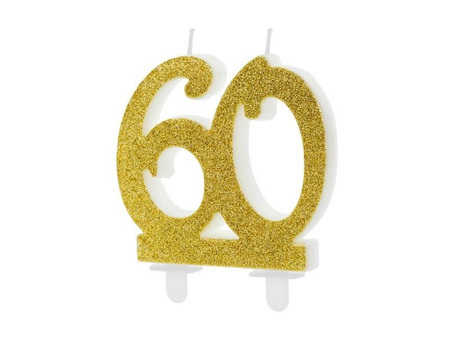 Birthday candle '60', sixty gold, 7.5 cm