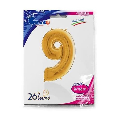 The foil balloon numeral 9 Gold, 66 cm Grabo