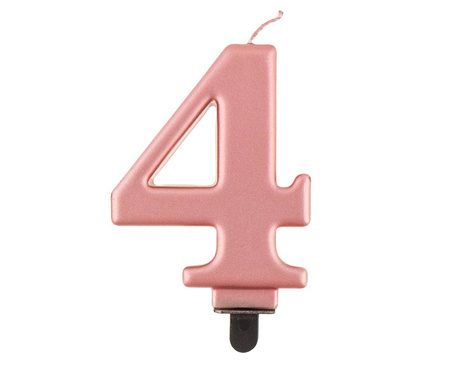 Kerze Zahl 4, metallisches Rosegold, 8 cm