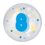Transparent balloon with blue print number 8, 45cm