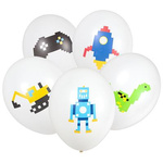 Block Pixel Game Themed Latex Balloons - 11", 5 Pack