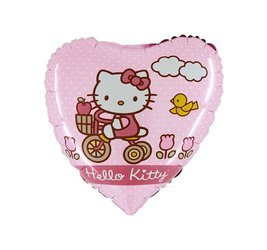 Balon Foliowy Serce Hello Kitty na rowerze - 46 cm