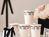 Kubeczki papierowe z kokardkami, kremowo-czarne, 220 ml, 6 szt.