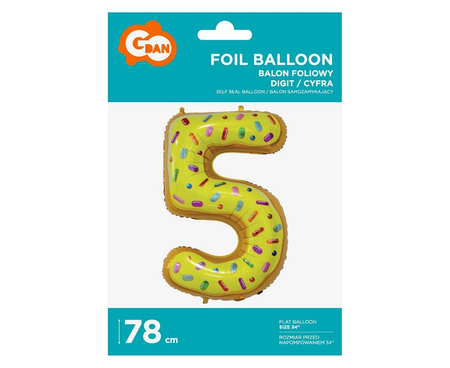 Foil balloon digit 5, cookie 78cm