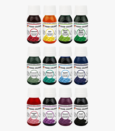 Set von 12 Emulsionen für Weiße Schokolade OS-LC-12-SET 12 x 18ml Ölbasierte Farbstoffe für Fettmassen