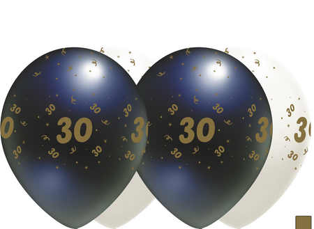 Weiße Latexballons mit "30", 30cm, 10 Stk.